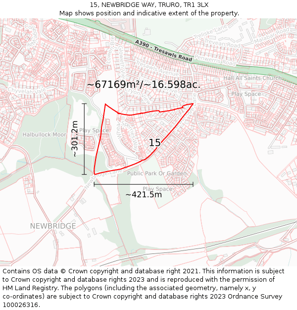 15, NEWBRIDGE WAY, TRURO, TR1 3LX: Plot and title map