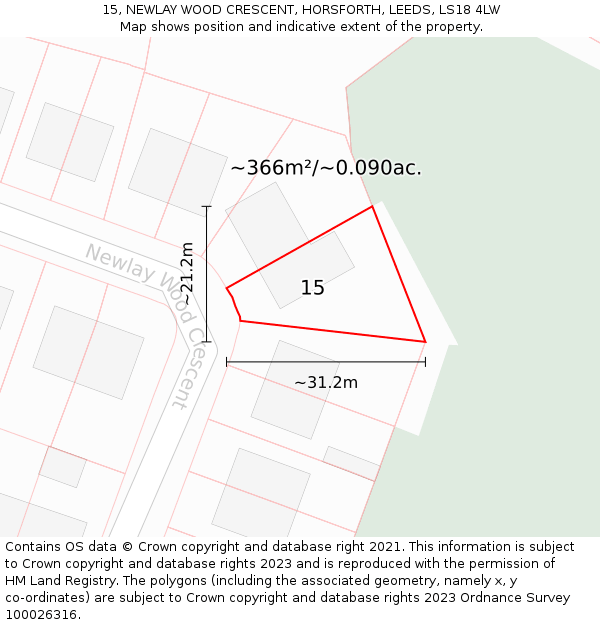 15, NEWLAY WOOD CRESCENT, HORSFORTH, LEEDS, LS18 4LW: Plot and title map