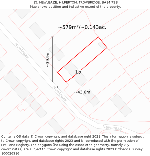 15, NEWLEAZE, HILPERTON, TROWBRIDGE, BA14 7SB: Plot and title map