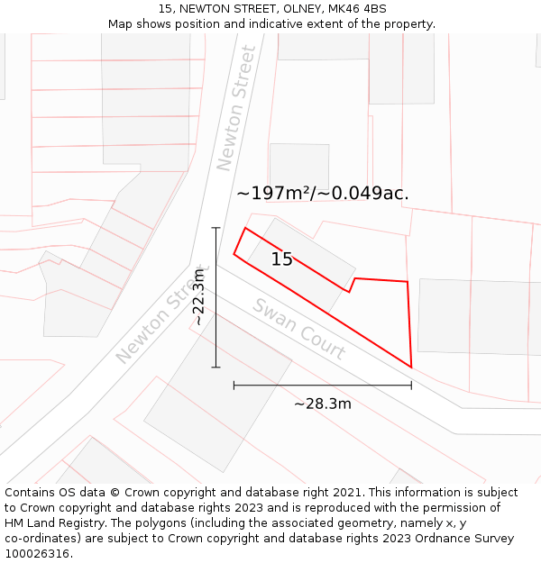 15, NEWTON STREET, OLNEY, MK46 4BS: Plot and title map