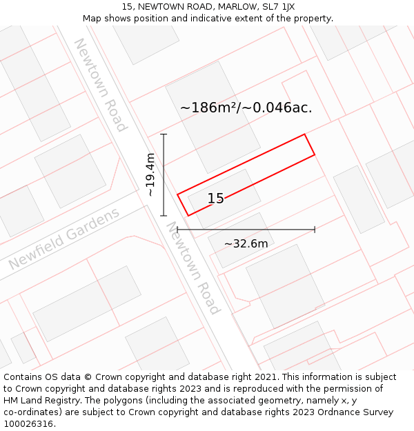 15, NEWTOWN ROAD, MARLOW, SL7 1JX: Plot and title map