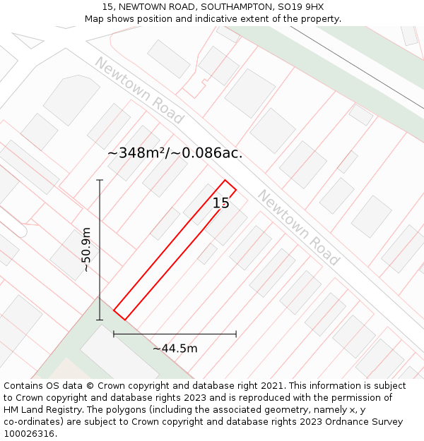 15, NEWTOWN ROAD, SOUTHAMPTON, SO19 9HX: Plot and title map