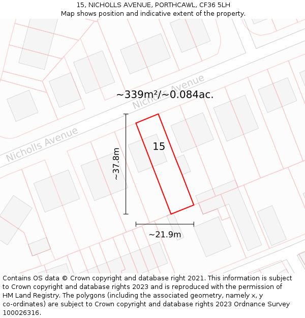 15, NICHOLLS AVENUE, PORTHCAWL, CF36 5LH: Plot and title map