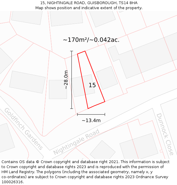 15, NIGHTINGALE ROAD, GUISBOROUGH, TS14 8HA: Plot and title map