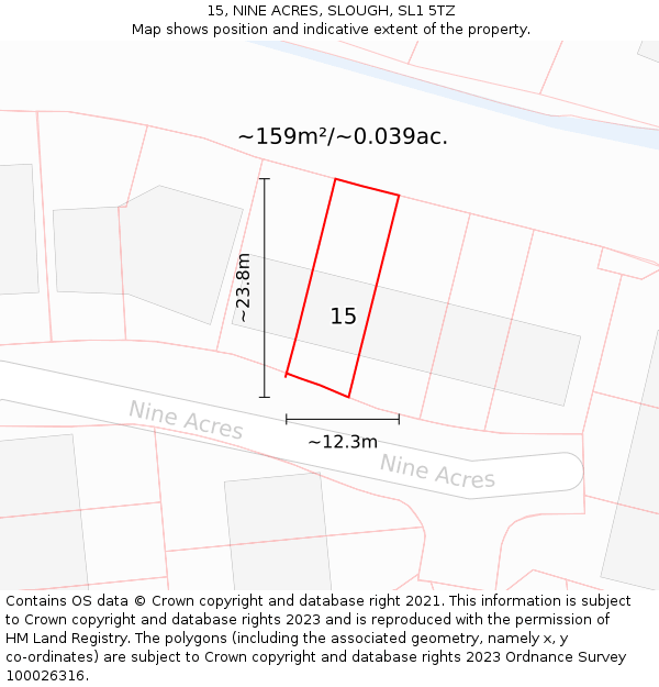 15, NINE ACRES, SLOUGH, SL1 5TZ: Plot and title map