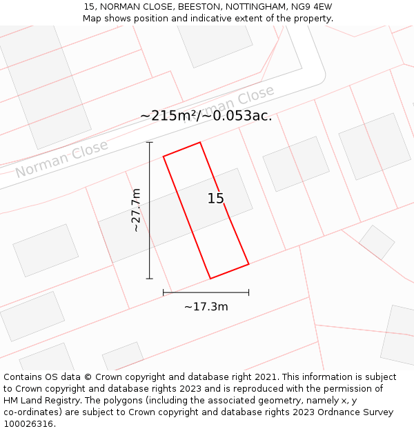 15, NORMAN CLOSE, BEESTON, NOTTINGHAM, NG9 4EW: Plot and title map