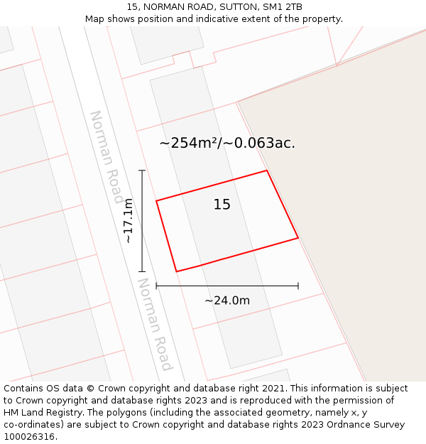 15, NORMAN ROAD, SUTTON, SM1 2TB: Plot and title map