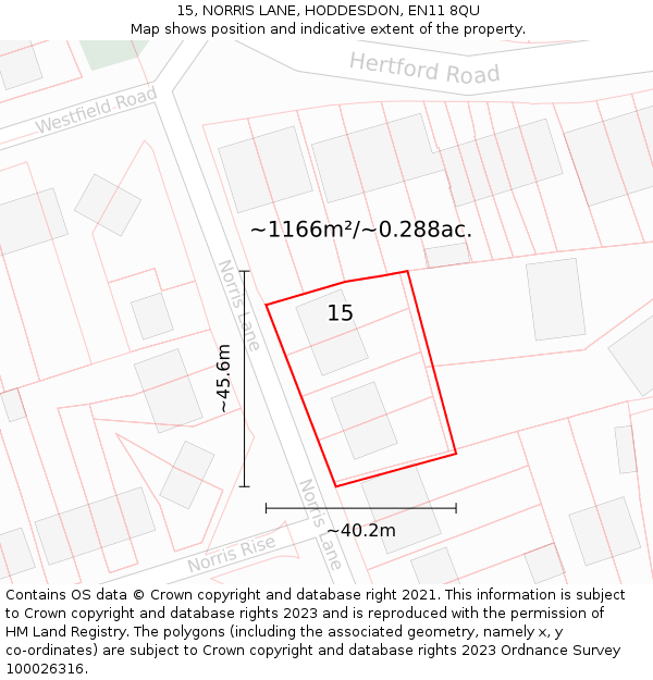 15, NORRIS LANE, HODDESDON, EN11 8QU: Plot and title map