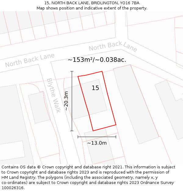 15, NORTH BACK LANE, BRIDLINGTON, YO16 7BA: Plot and title map