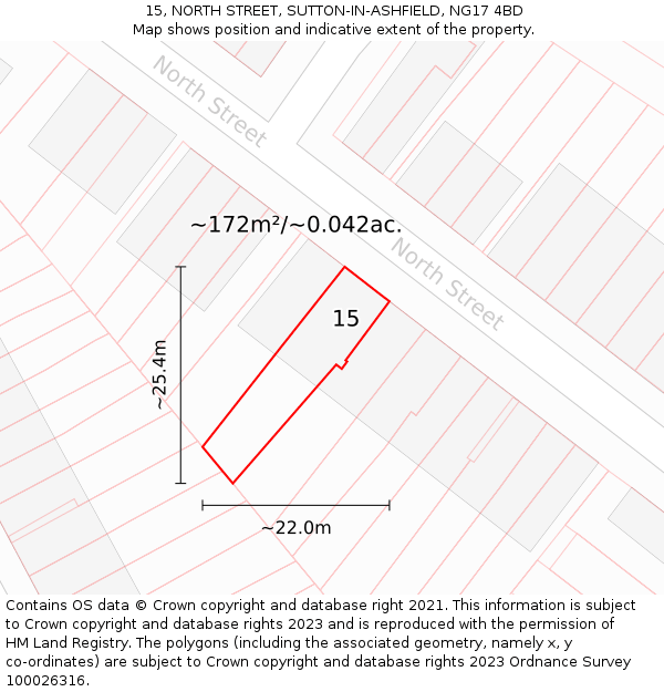 15, NORTH STREET, SUTTON-IN-ASHFIELD, NG17 4BD: Plot and title map