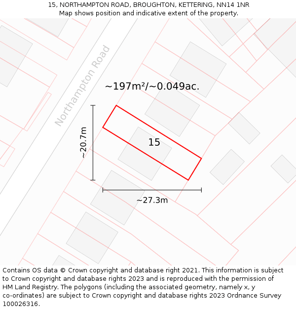 15, NORTHAMPTON ROAD, BROUGHTON, KETTERING, NN14 1NR: Plot and title map