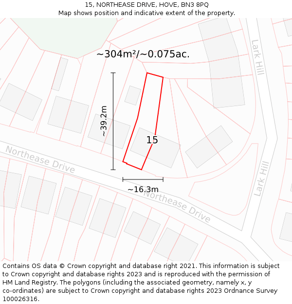 15, NORTHEASE DRIVE, HOVE, BN3 8PQ: Plot and title map