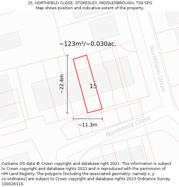 15, NORTHFIELD CLOSE, STOKESLEY, MIDDLESBROUGH, TS9 5PG: Plot and title map