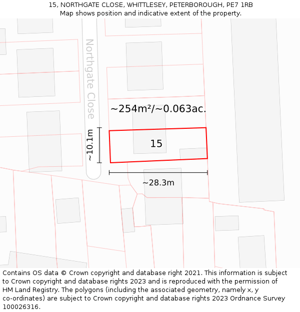 15, NORTHGATE CLOSE, WHITTLESEY, PETERBOROUGH, PE7 1RB: Plot and title map