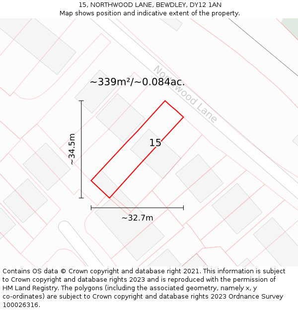 15, NORTHWOOD LANE, BEWDLEY, DY12 1AN: Plot and title map