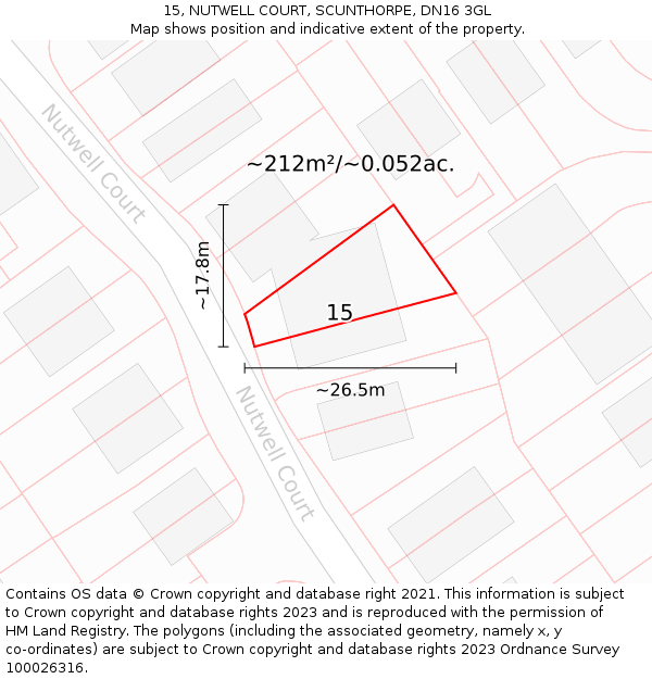 15, NUTWELL COURT, SCUNTHORPE, DN16 3GL: Plot and title map