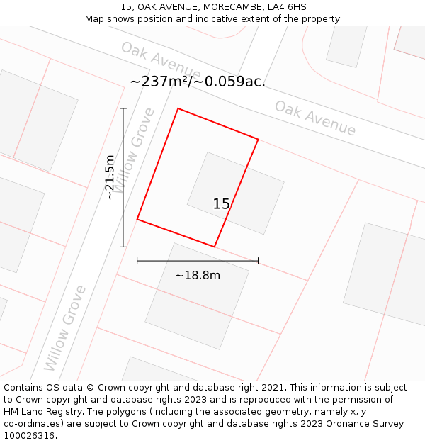 15, OAK AVENUE, MORECAMBE, LA4 6HS: Plot and title map