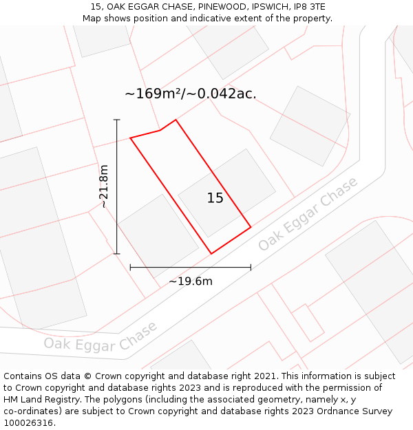 15, OAK EGGAR CHASE, PINEWOOD, IPSWICH, IP8 3TE: Plot and title map