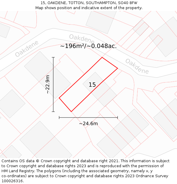 15, OAKDENE, TOTTON, SOUTHAMPTON, SO40 8FW: Plot and title map