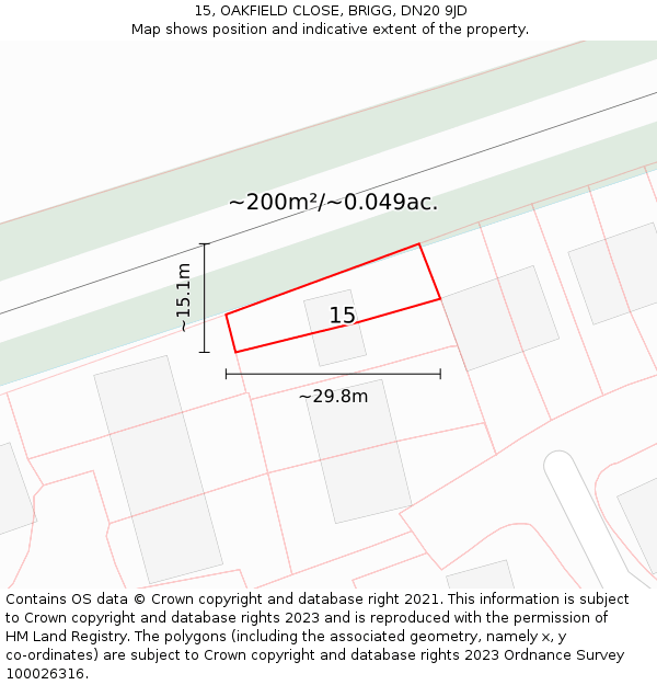 15, OAKFIELD CLOSE, BRIGG, DN20 9JD: Plot and title map