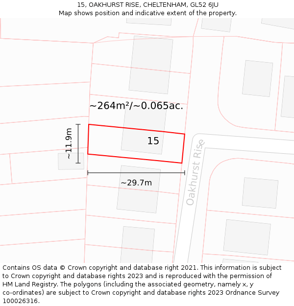 15, OAKHURST RISE, CHELTENHAM, GL52 6JU: Plot and title map