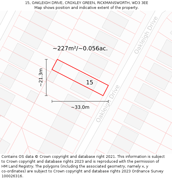 15, OAKLEIGH DRIVE, CROXLEY GREEN, RICKMANSWORTH, WD3 3EE: Plot and title map