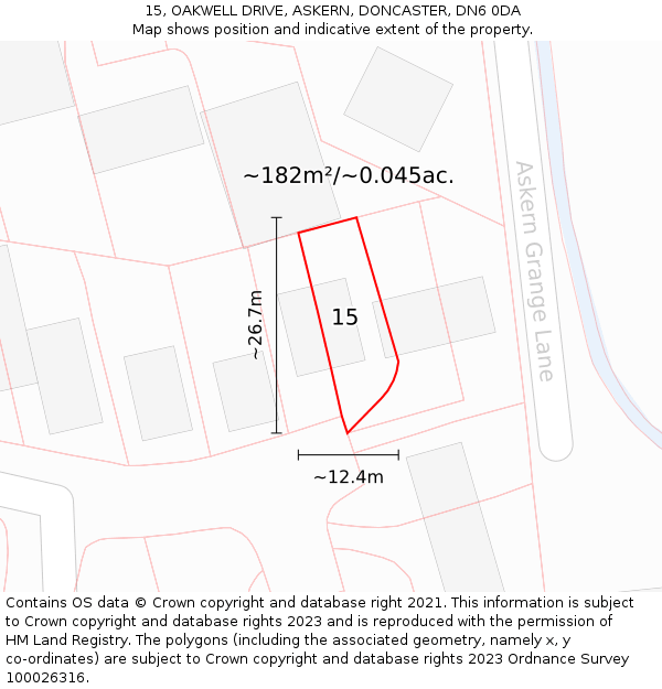 15, OAKWELL DRIVE, ASKERN, DONCASTER, DN6 0DA: Plot and title map