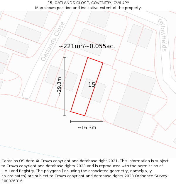 15, OATLANDS CLOSE, COVENTRY, CV6 4PY: Plot and title map