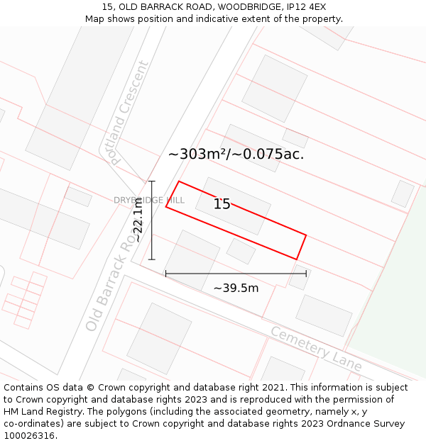 15, OLD BARRACK ROAD, WOODBRIDGE, IP12 4EX: Plot and title map