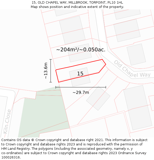 15, OLD CHAPEL WAY, MILLBROOK, TORPOINT, PL10 1HL: Plot and title map