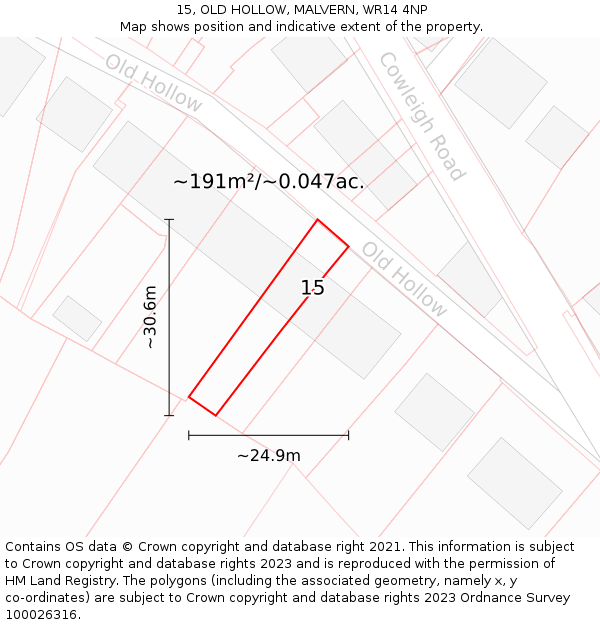 15, OLD HOLLOW, MALVERN, WR14 4NP: Plot and title map