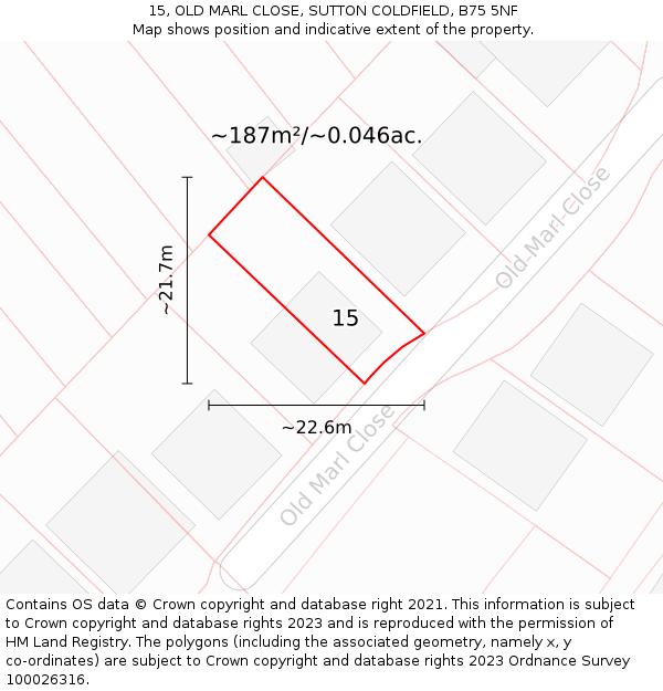 15, OLD MARL CLOSE, SUTTON COLDFIELD, B75 5NF: Plot and title map