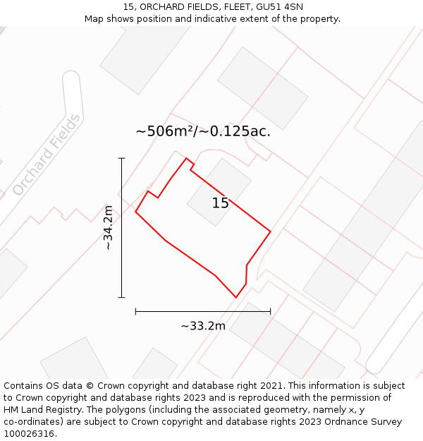 15, ORCHARD FIELDS, FLEET, GU51 4SN: Plot and title map