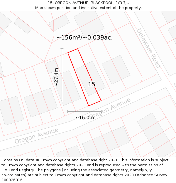 15, OREGON AVENUE, BLACKPOOL, FY3 7JU: Plot and title map