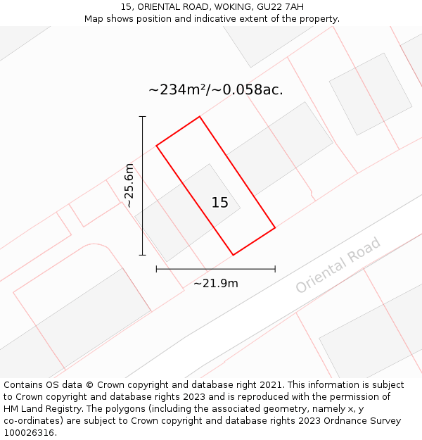 15, ORIENTAL ROAD, WOKING, GU22 7AH: Plot and title map