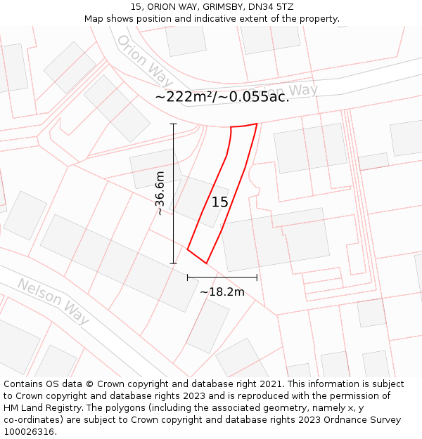 15, ORION WAY, GRIMSBY, DN34 5TZ: Plot and title map