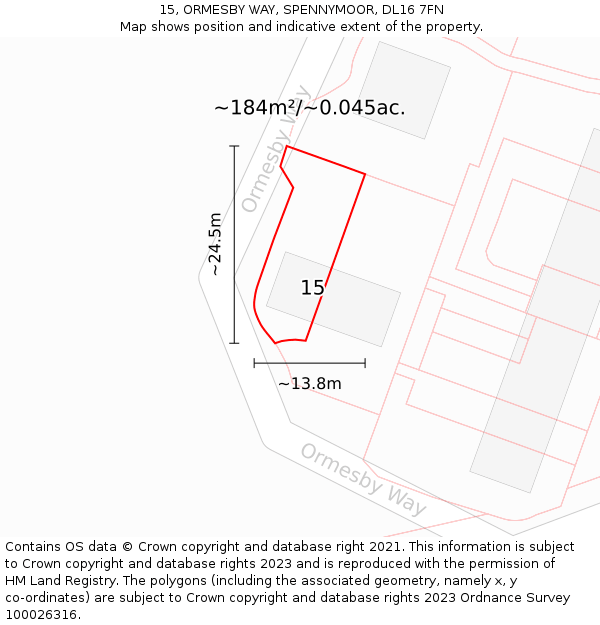 15, ORMESBY WAY, SPENNYMOOR, DL16 7FN: Plot and title map