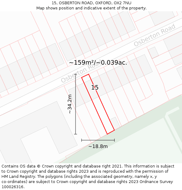 15, OSBERTON ROAD, OXFORD, OX2 7NU: Plot and title map