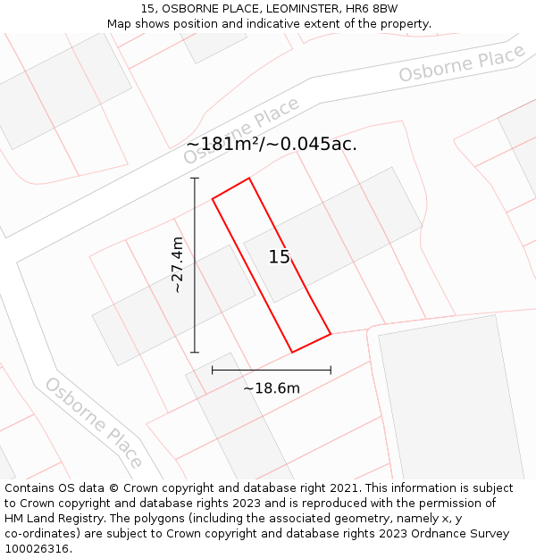 15, OSBORNE PLACE, LEOMINSTER, HR6 8BW: Plot and title map