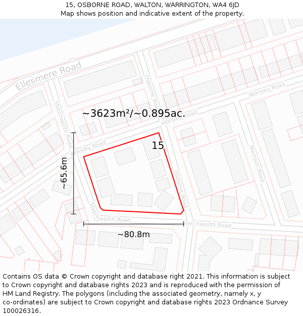 15, OSBORNE ROAD, WALTON, WARRINGTON, WA4 6JD: Plot and title map