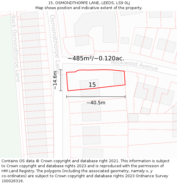 15, OSMONDTHORPE LANE, LEEDS, LS9 0LJ: Plot and title map