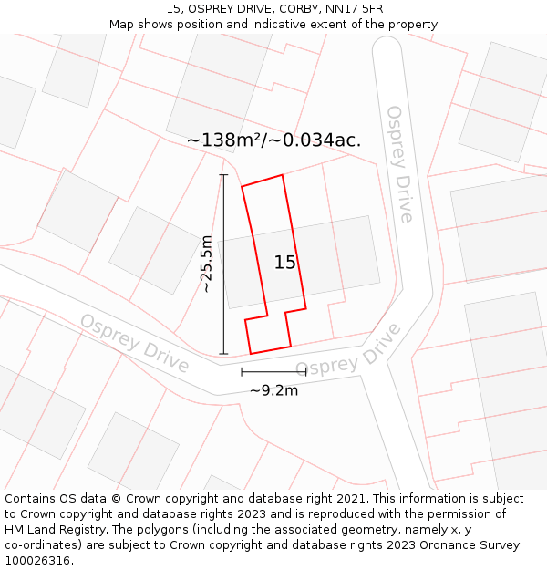 15, OSPREY DRIVE, CORBY, NN17 5FR: Plot and title map