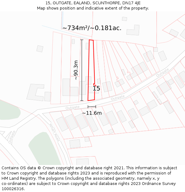 15, OUTGATE, EALAND, SCUNTHORPE, DN17 4JE: Plot and title map