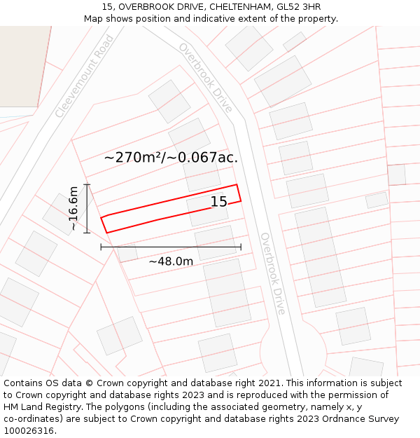 15, OVERBROOK DRIVE, CHELTENHAM, GL52 3HR: Plot and title map