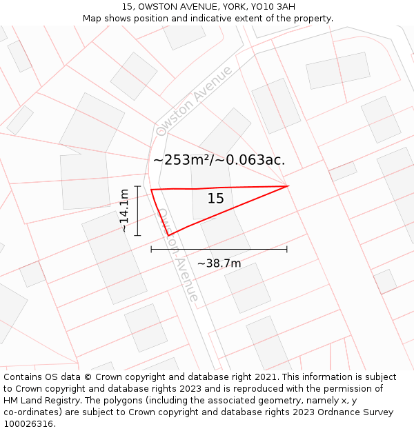 15, OWSTON AVENUE, YORK, YO10 3AH: Plot and title map