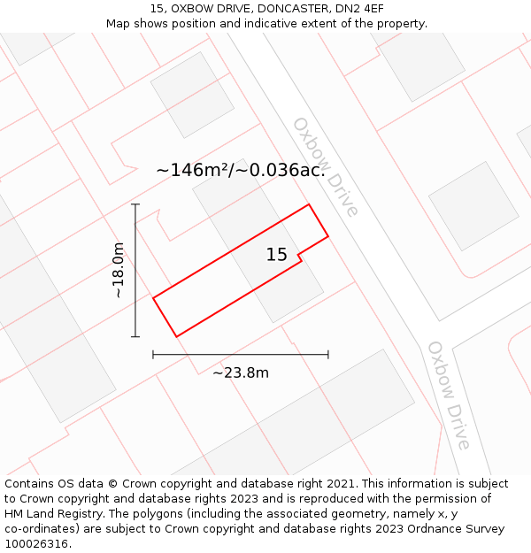 15, OXBOW DRIVE, DONCASTER, DN2 4EF: Plot and title map