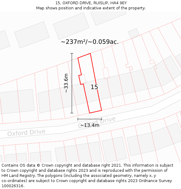 15, OXFORD DRIVE, RUISLIP, HA4 9EY: Plot and title map