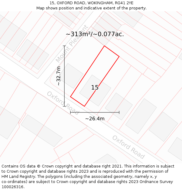 15, OXFORD ROAD, WOKINGHAM, RG41 2YE: Plot and title map