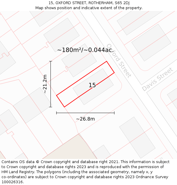 15, OXFORD STREET, ROTHERHAM, S65 2DJ: Plot and title map