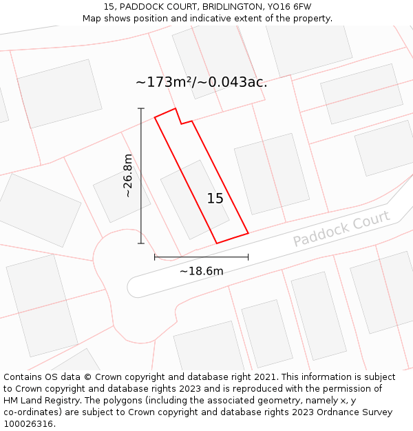 15, PADDOCK COURT, BRIDLINGTON, YO16 6FW: Plot and title map